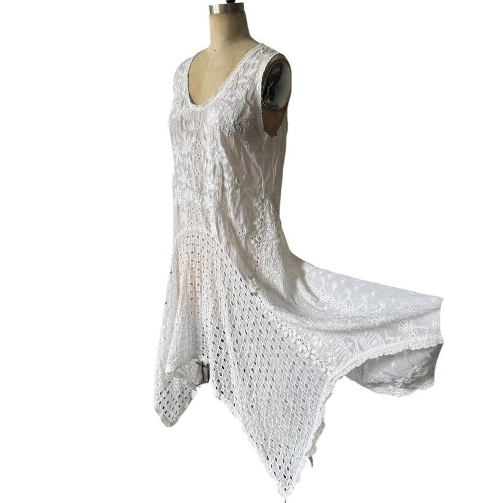 Johnny Was boho romantic lace sheer white embroidered dress size S